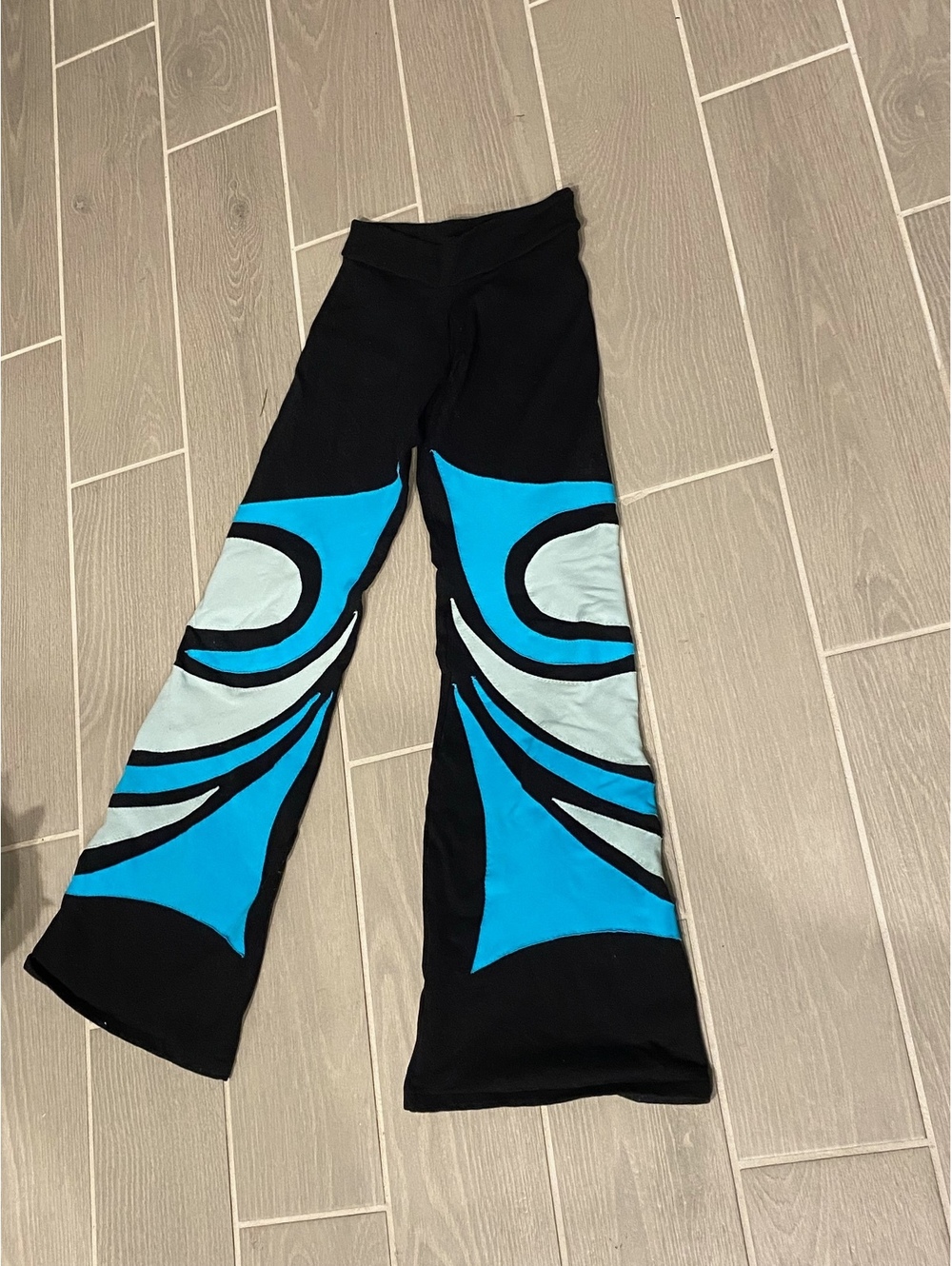 Vintage Y2K Margarita Supplex Flare Yoga Pants Sz 2 M Blue Black Patchwork